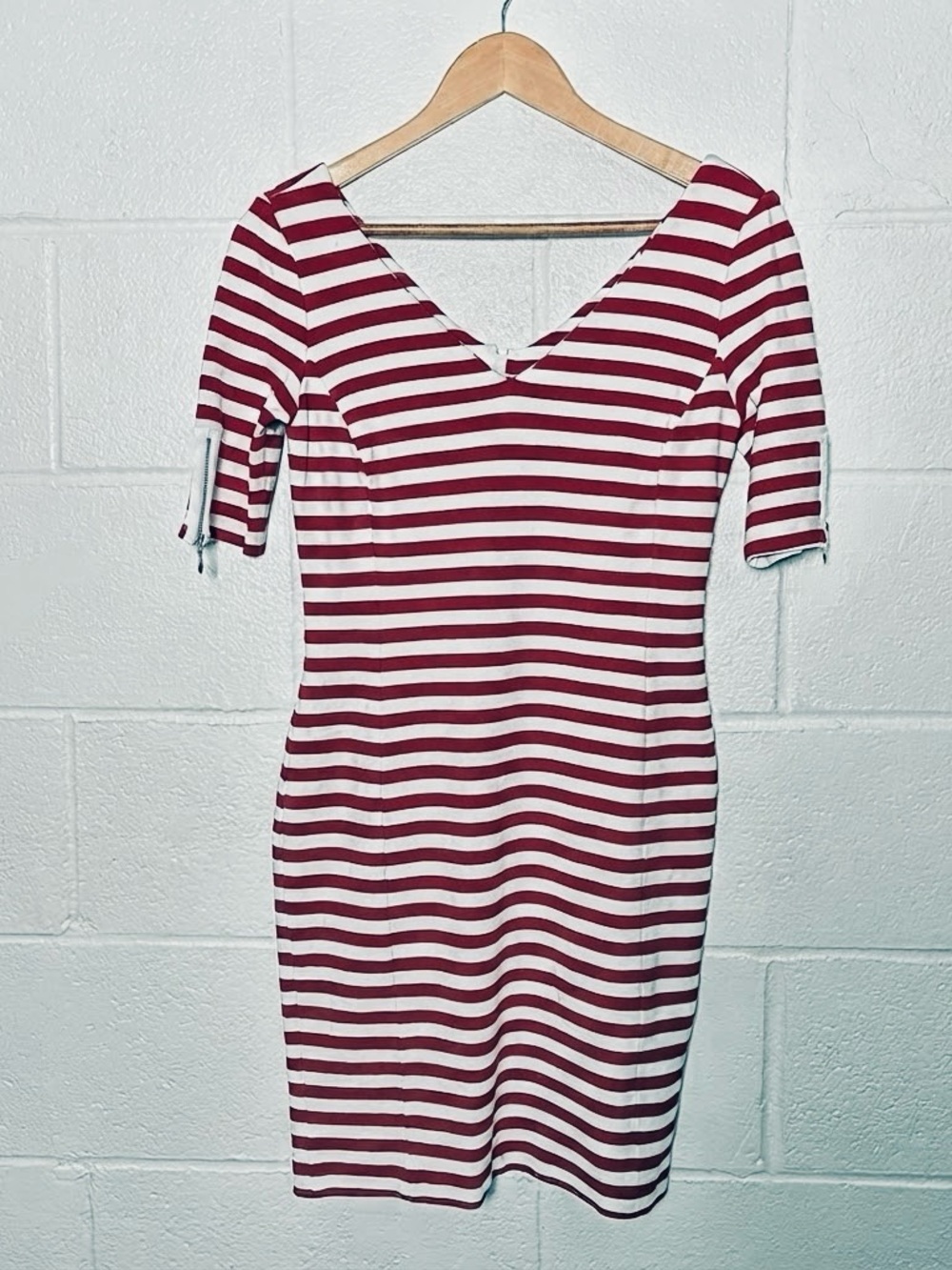 Banana republic striped red white zip back fitted dress